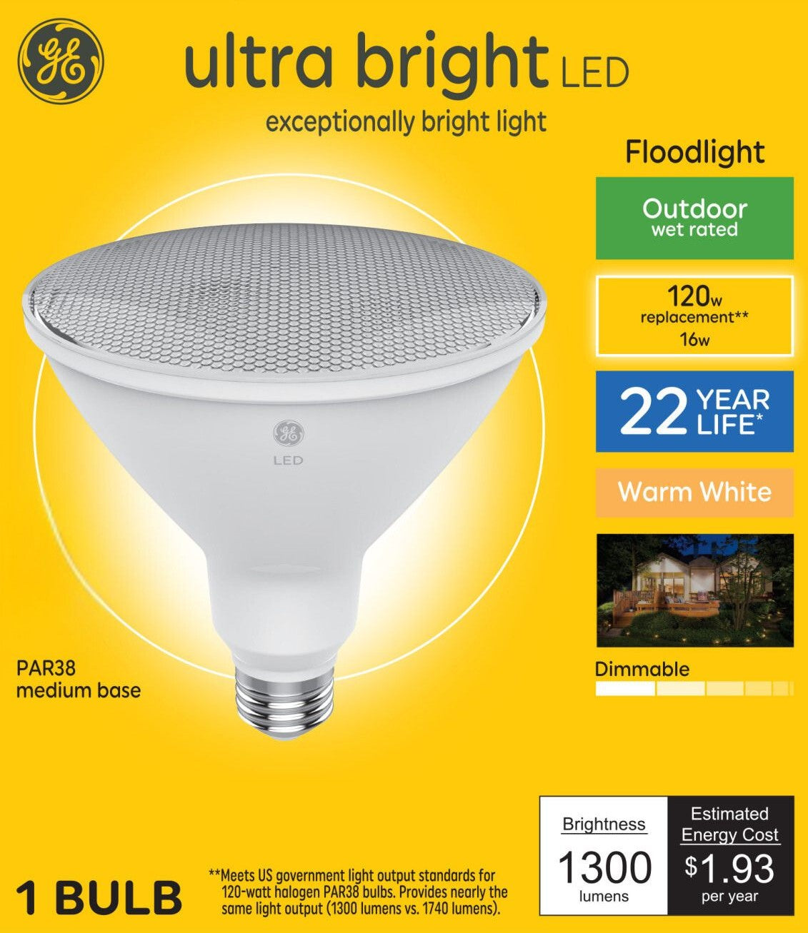 GE Ultra Bright LED, Warm White, Outdoor Floodlight Bulb